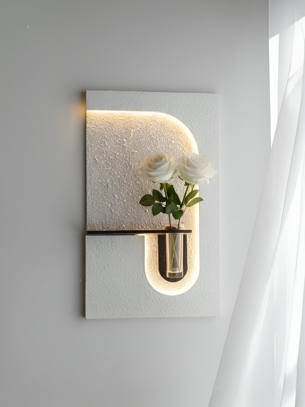 Modern LED Wall Mounted Flower Vase Light – U‑Shape Textured Panel DR Homes