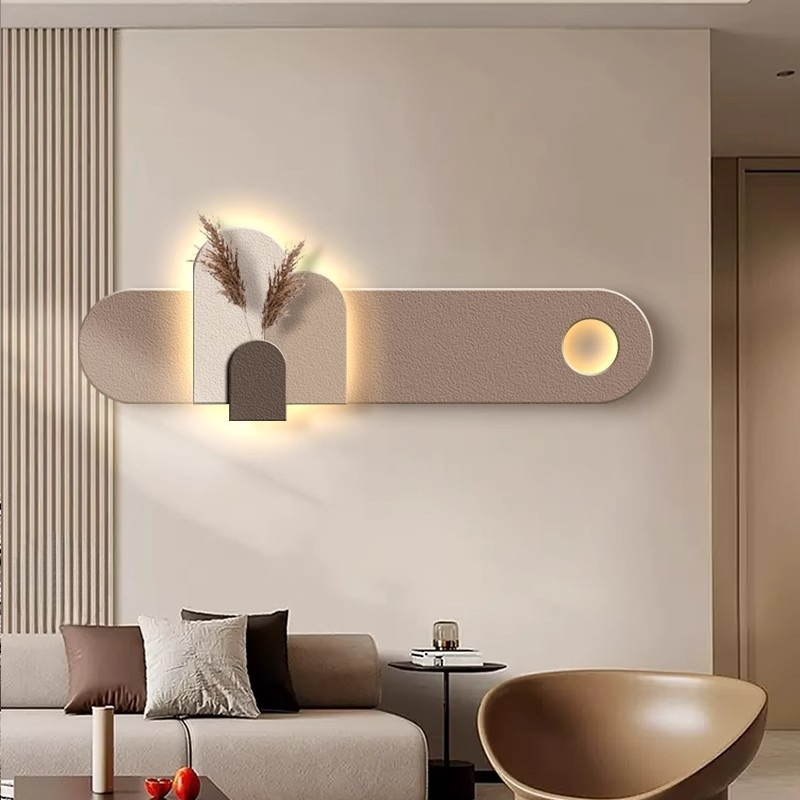 Long Sandstone LED Wall Art Panel with Mini Planter DR Homes