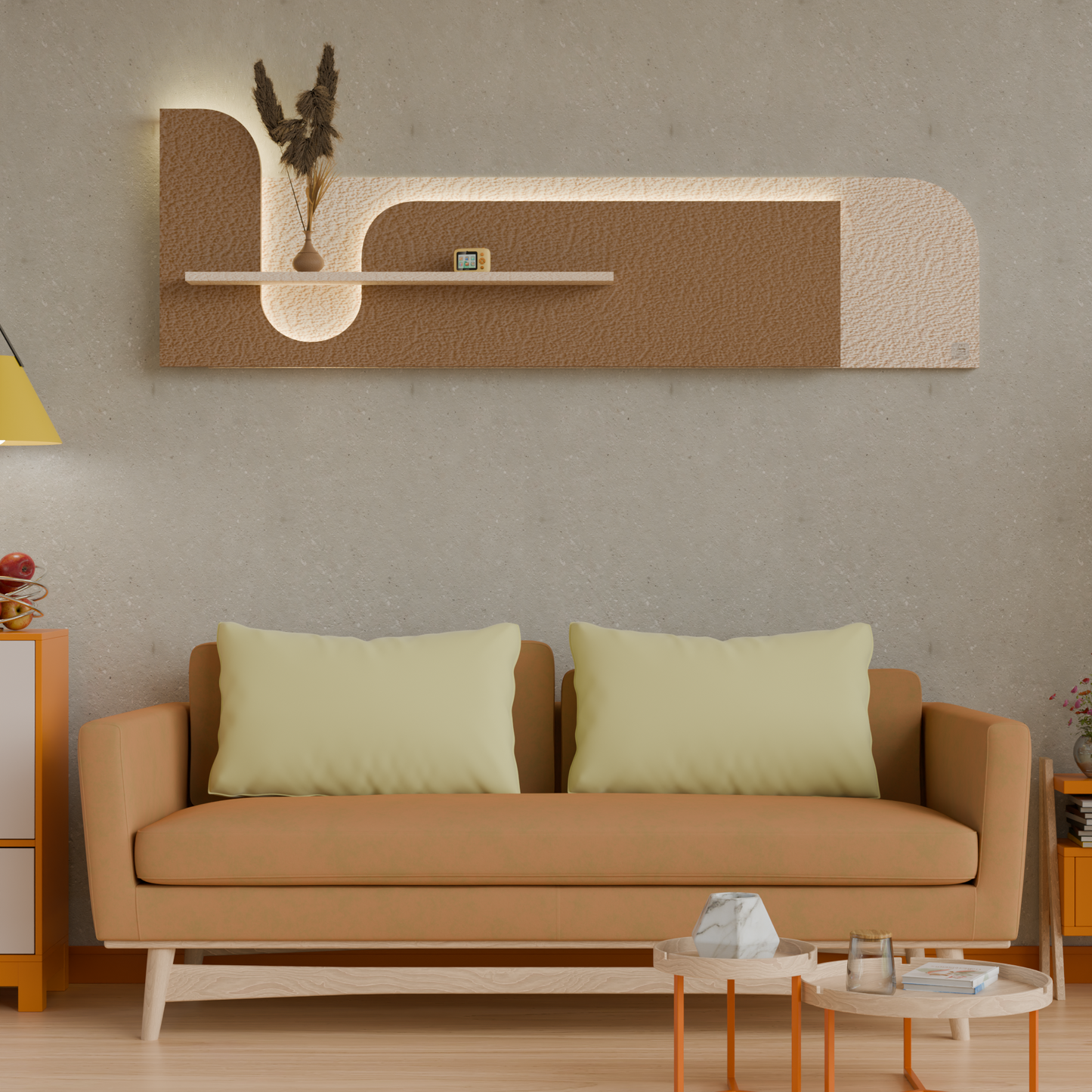 Modern Wooden Wall Shelf with LED Light