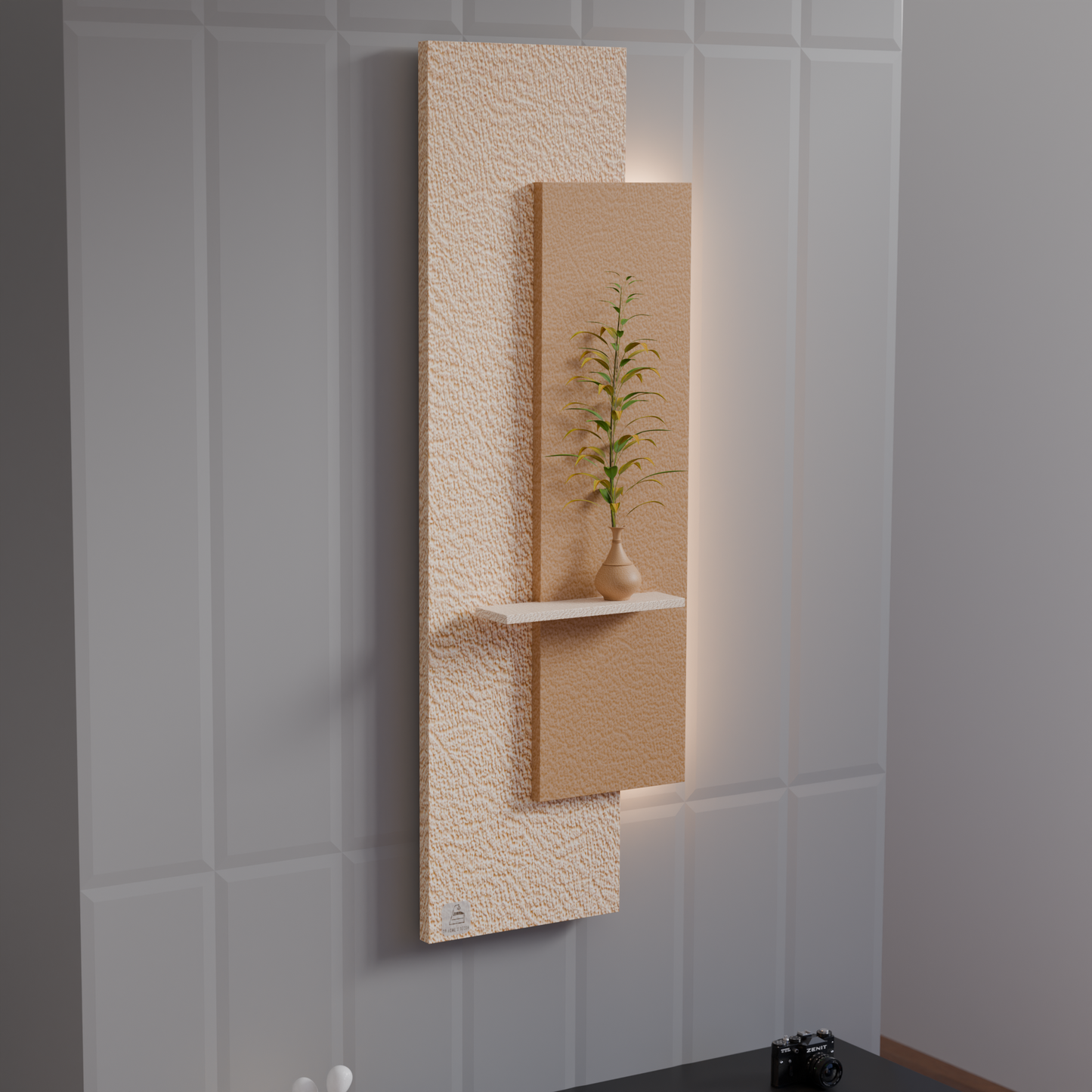 Modern LED Wall Light with Wooden Panel & Shelf