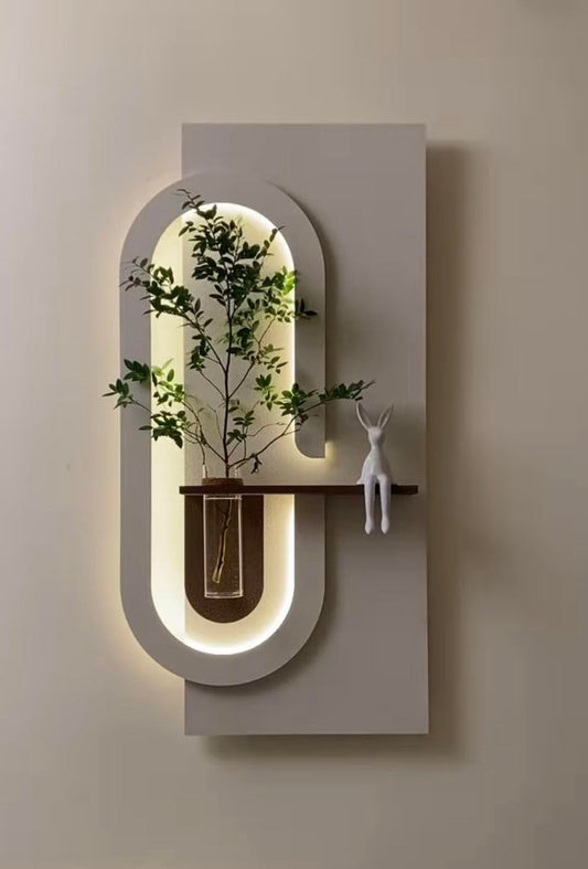 Sandstone Texture LED Wall Planter Panel with Glass Vase DR Homes