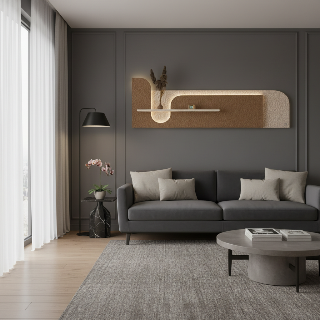 Modern Wooden Wall Shelf with LED Light