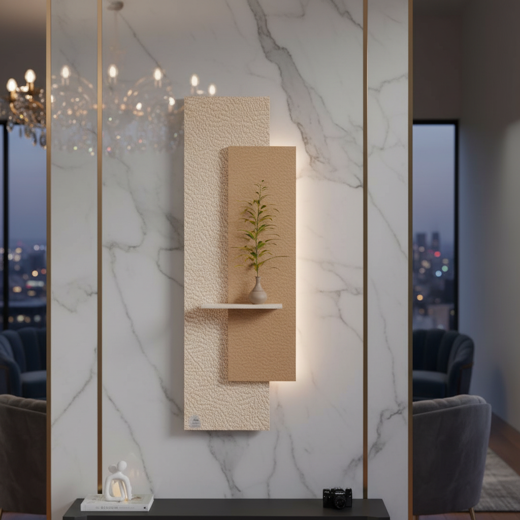 Modern LED Wall Light with Wooden Panel & Shelf