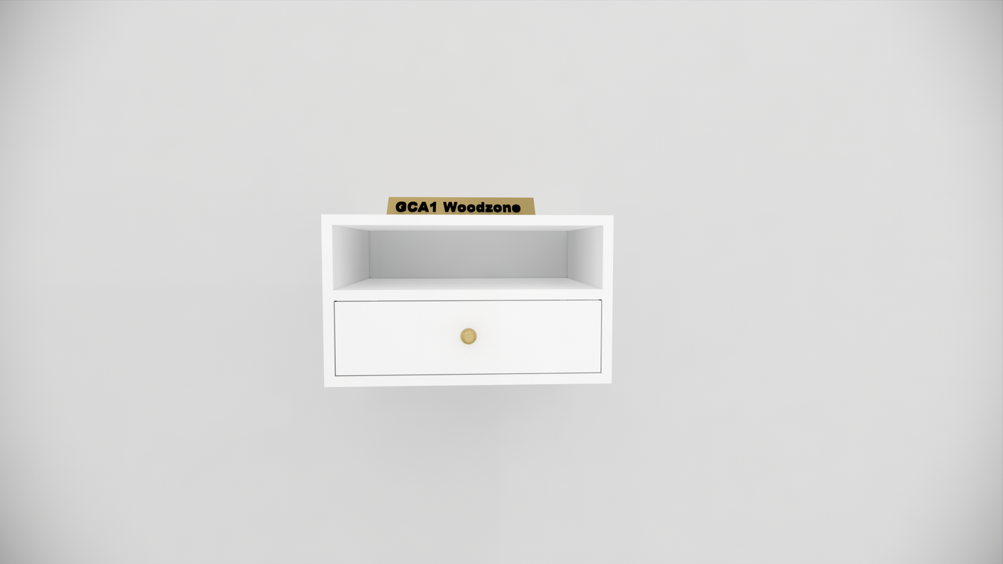 Modern Wall Mounted Wooden Bedside Table with Drawer & Open Shelf Storage