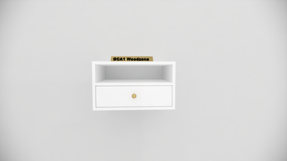 Modern Wall Mounted Wooden Bedside Table with Drawer & Open Shelf Storage