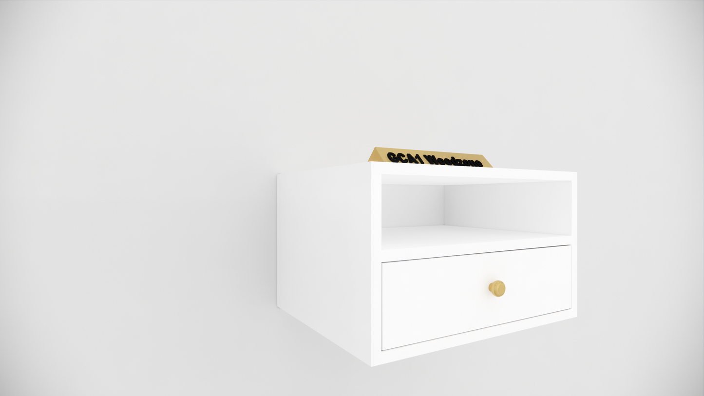 Modern Wall Mounted Wooden Bedside Table with Drawer & Open Shelf Storage