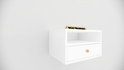Modern Wall Mounted Wooden Bedside Table with Drawer & Open Shelf Storage