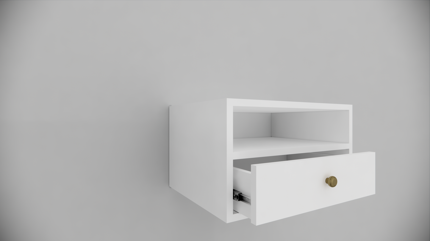 Modern Wall Mounted Wooden Bedside Table with Drawer & Open Shelf Storage