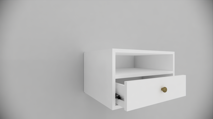 Modern Wall Mounted Wooden Bedside Table with Drawer & Open Shelf Storage