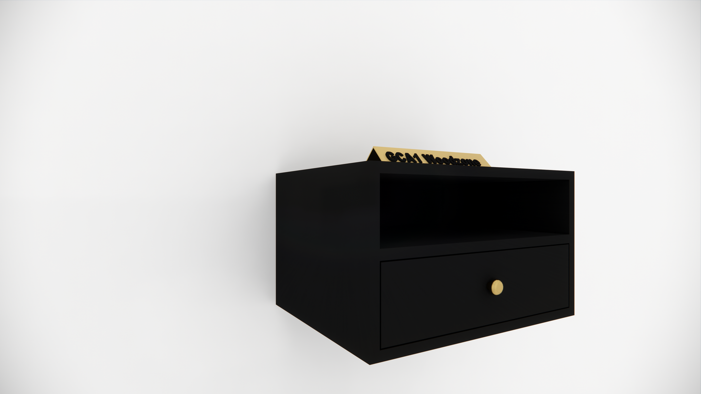 Modern Wall Mounted Wooden Bedside Table with Drawer & Open Shelf Storage