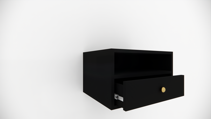 Modern Wall Mounted Wooden Bedside Table with Drawer & Open Shelf Storage