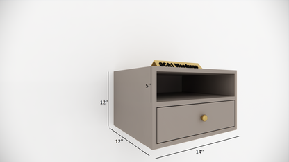 Modern Wall Mounted Wooden Bedside Table with Drawer & Open Shelf Storage