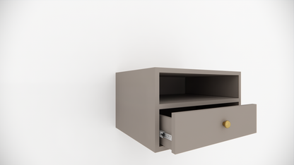 Modern Wall Mounted Wooden Bedside Table with Drawer & Open Shelf Storage