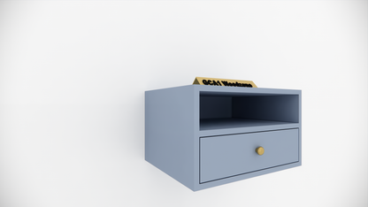 Modern Wall Mounted Wooden Bedside Table with Drawer & Open Shelf Storage