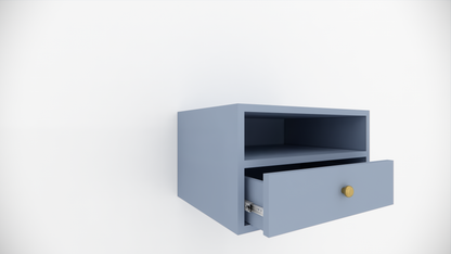 Modern Wall Mounted Wooden Bedside Table with Drawer & Open Shelf Storage