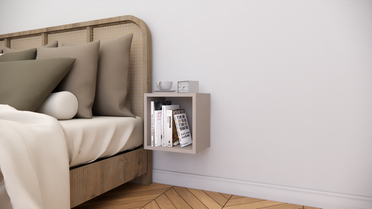 Modern Square Floating Nightstand - Minimalist Wall Mounted Bedside Cubby Shelf