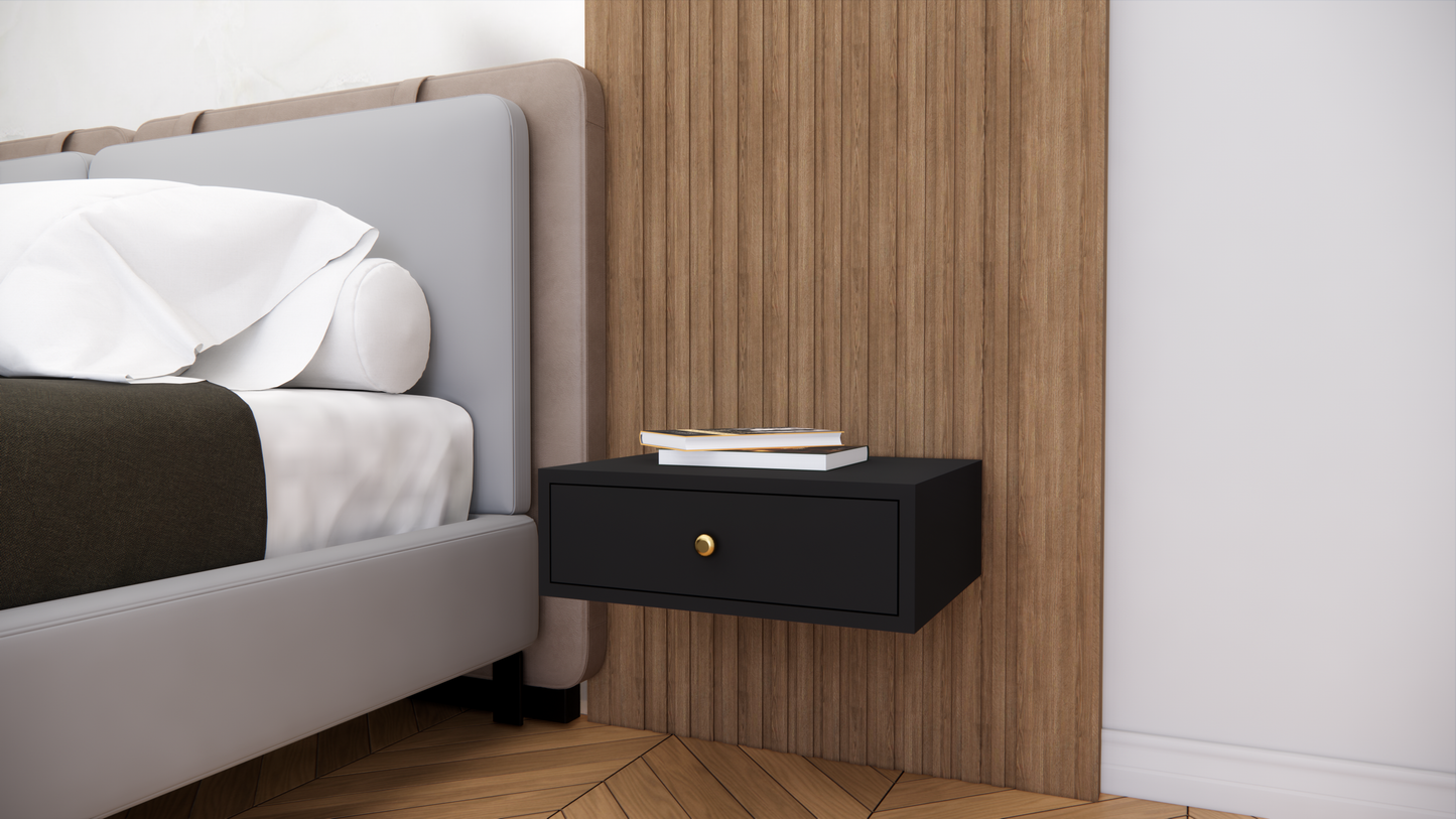 Wall Mounted Wooden Bedside Table with Drawer Storage for Bedroom