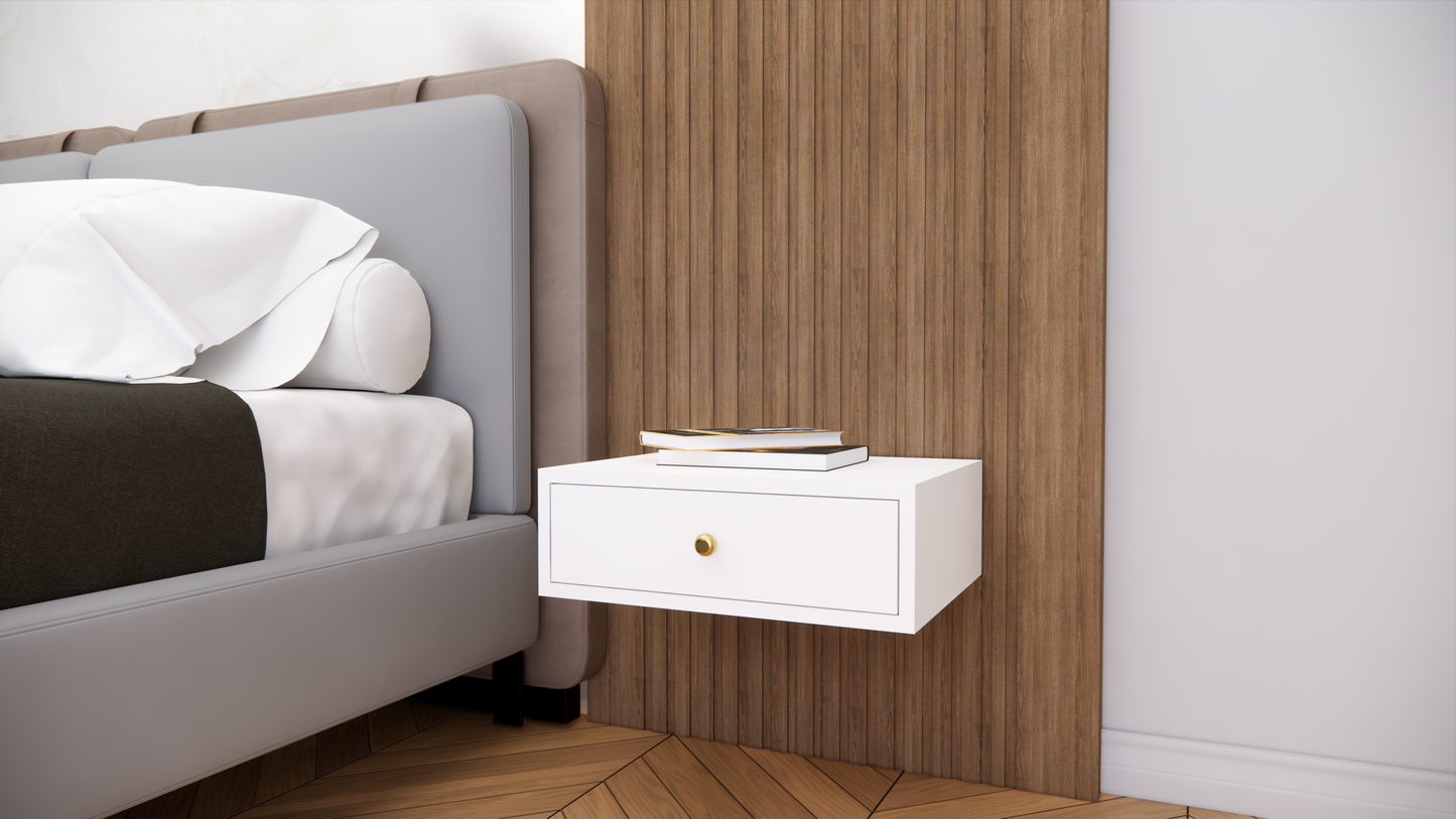 Wall Mounted Wooden Bedside Table with Drawer Storage for Bedroom