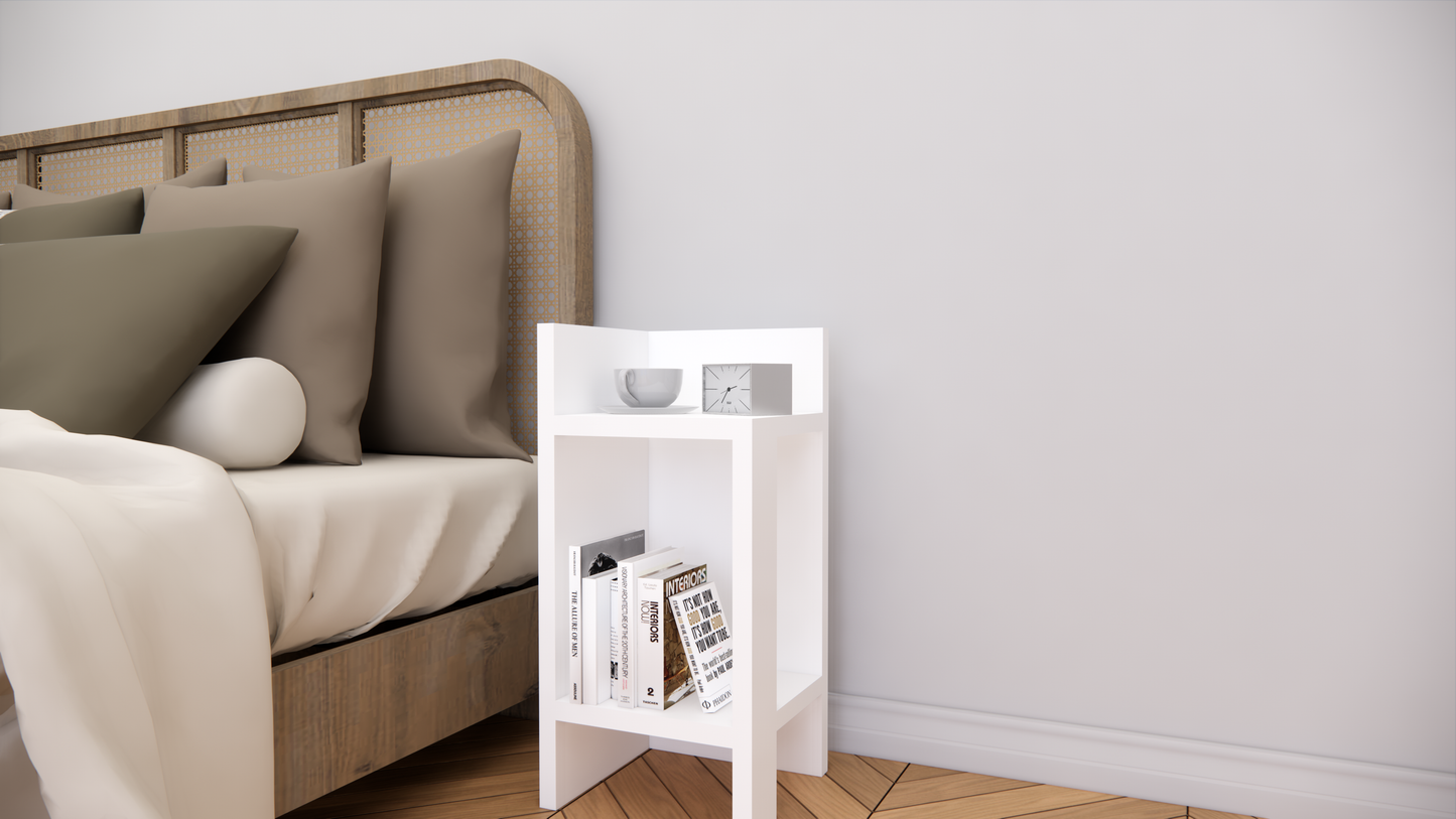 Modern Wooden Bedside Table with Open Storage Shelf for Bedroom