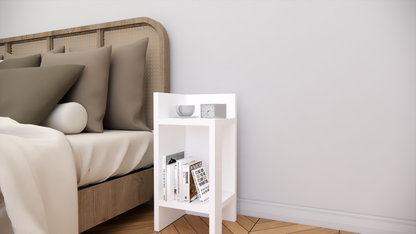 Modern Wooden Bedside Table with Open Storage Shelf for Bedroom