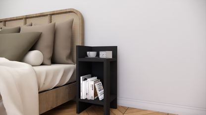 Modern Wooden Bedside Table with Open Storage Shelf for Bedroom