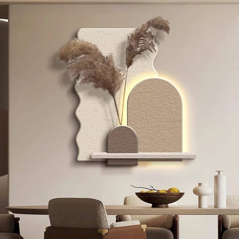 Sandstone LED Wall Art Panel with Pampas Shelf DR Homes