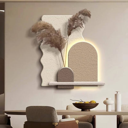 Sandstone LED Wall Art Panel with Pampas Shelf DR Homes