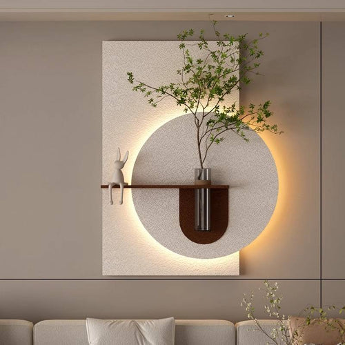 Round Sandstone LED Wall Vase Panel with Shelf DR Homes