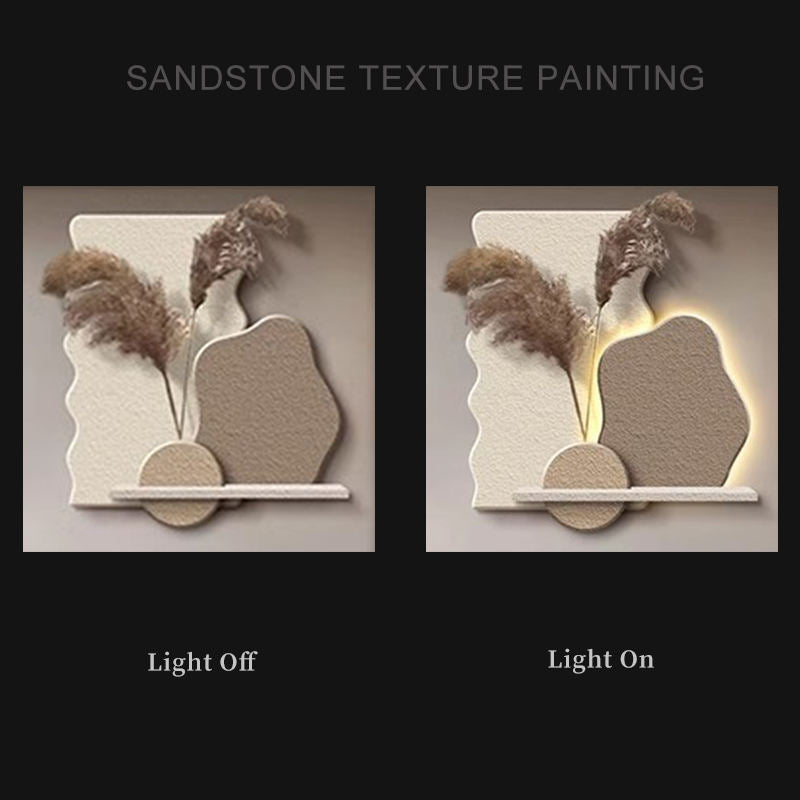 Sandstone LED Wall Art Panel with Pampas Shelf DR Homes