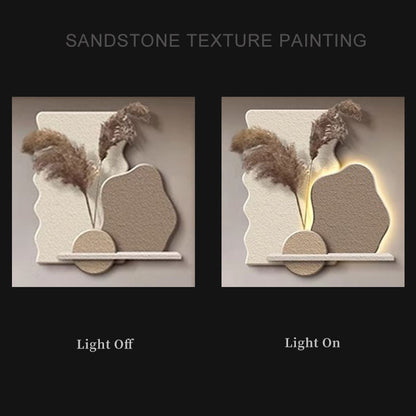 Sandstone LED Wall Art Panel with Pampas Shelf DR Homes