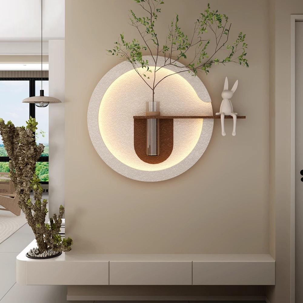 Round Sandstone LED Wall Planter with Shelf DR Homes