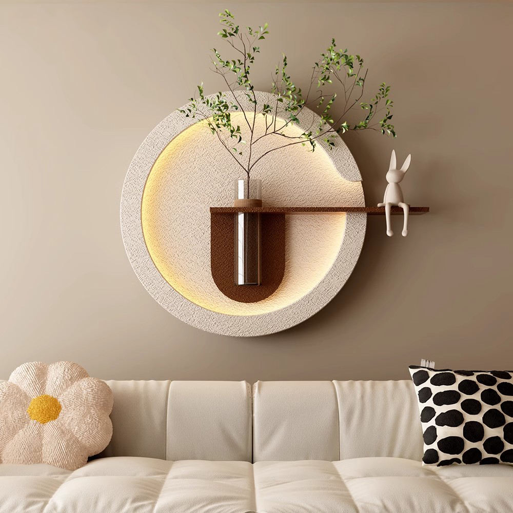 Round Sandstone LED Wall Planter with Shelf DR Homes