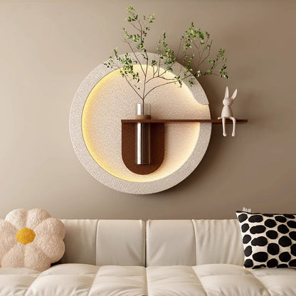 Round Sandstone LED Wall Planter with Shelf DR Homes