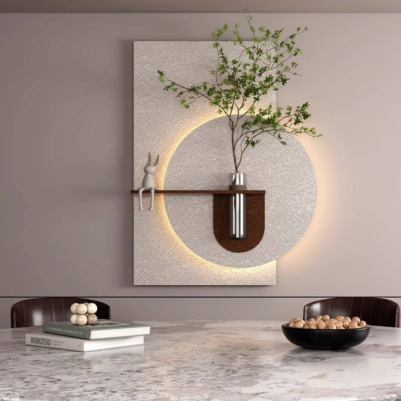 Round Sandstone LED Wall Vase Panel with Shelf DR Homes