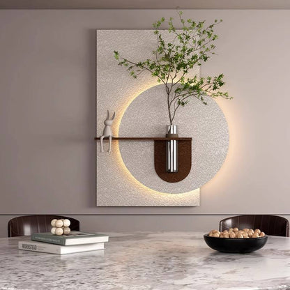 Round Sandstone LED Wall Vase Panel with Shelf DR Homes