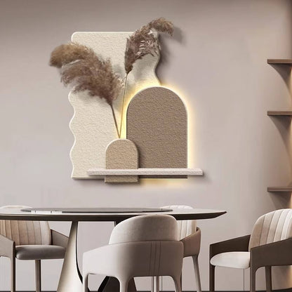 Sandstone LED Wall Art Panel with Pampas Shelf DR Homes