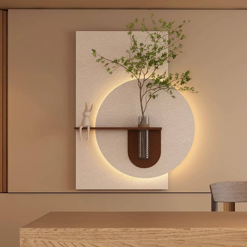 Round Sandstone LED Wall Vase Panel with Shelf DR Homes