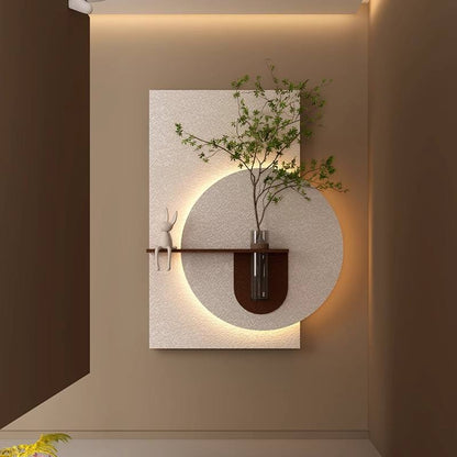 Round Sandstone LED Wall Vase Panel with Shelf DR Homes