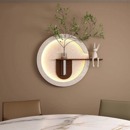 Round Sandstone LED Wall Planter with Shelf DR Homes