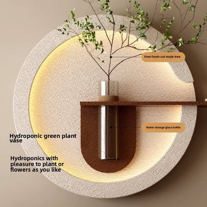 Round Sandstone LED Wall Planter with Shelf DR Homes